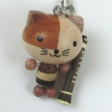手作りの木製ストラップ　猫＋クラリネット