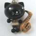 画像1: 手作りの木製ストラップ　黒猫＋サックス (1)