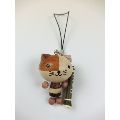 画像2: 手作りの木製ストラップ　猫＋クラリネット