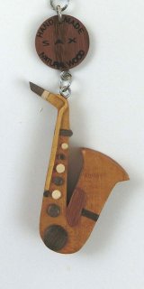 手作りの木製ストラップ　サックス　◇ゆうパケット発送可