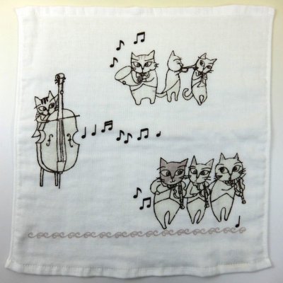 画像1: 猫のオーケストラ　ゲストタオル　グレー　※在庫限り　※ご購入1個につき60ポイント付与(会員登録要)