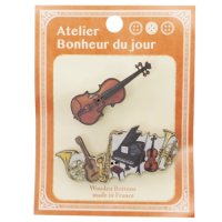 Atelier Bonheur du jour　木製ボタンピンブローチ　バイオリン　楽器　◇ゆうパケット発送可