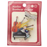 Atelier Bonheur du jour　木製ボタンピンブローチ　楽譜　ピアノと楽器　◇ゆうパケット発送可