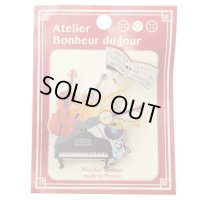 Atelier Bonheur du jour　木製ボタンピンブローチ　楽譜　ピアノと楽器　◇ゆうパケット発送可