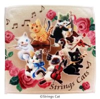 タオルハンカチ　Strings Cat「ねこのオーケストラ」　◇ゆうパケット発送可