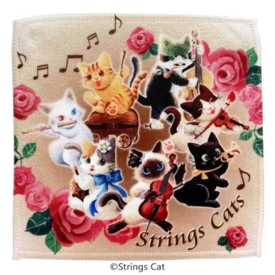 画像1: タオルハンカチ　Strings Cat「ねこのオーケストラ」　◇ゆうパケット発送可