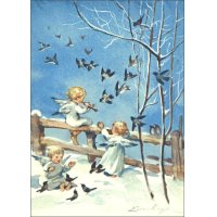 ポストカード　クリスマス　ケーガー「音楽を奏でる3人の天使と小鳥たち」　◇ゆうパケット発送可
