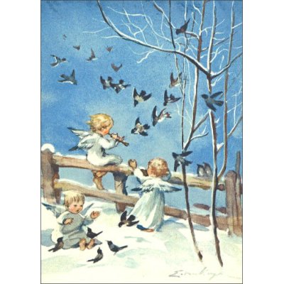 画像1: ポストカード　クリスマス　ケーガー「音楽を奏でる3人の天使と小鳥たち」　◇ゆうパケット発送可
