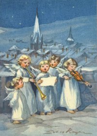ポストカード　クリスマス　ケーガー「音楽を奏でる5人の天使」　◇ゆうパケット発送可