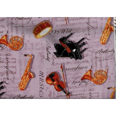 画像1: オックス生地　音楽　パープル　幅110cm×12m
