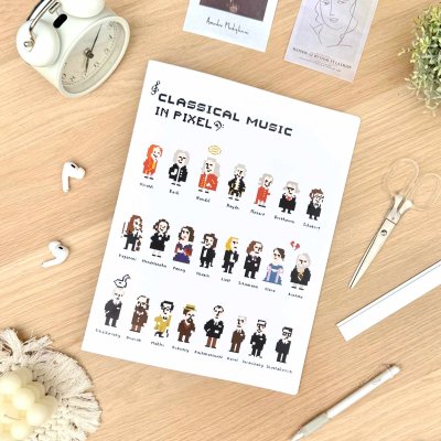画像1: SomeMusicDesign　A4楽譜フォルダ　ピクセルのクラシック音楽　30ポケット　◇ゆうパケット発送可