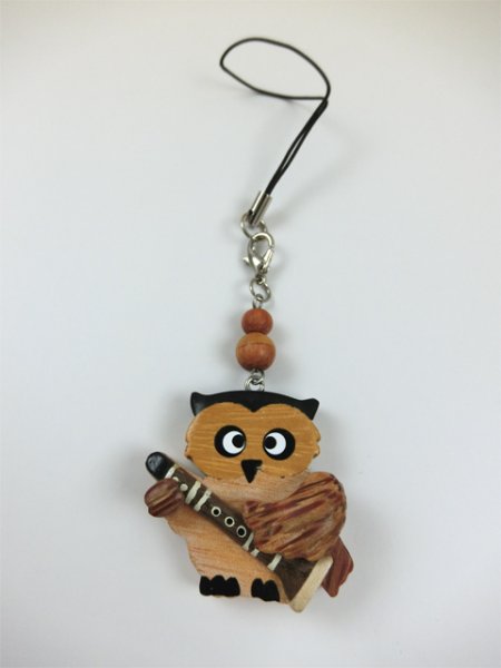 画像2: 手作りの木製ストラップ フクロウ+クラリネット ◇ゆうパケット発送可  (2)