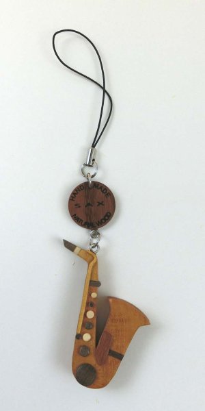 画像3: 手作りの木製ストラップ　サックス　◇ゆうパケット発送可 (3)