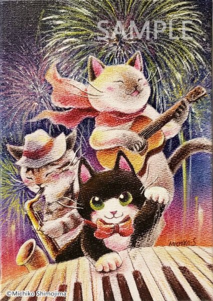 画像1: ジグレー絵画　Strings Cat「アップビート・サマー」　SM号 (1)