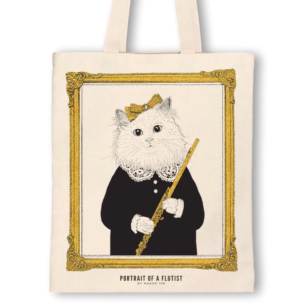 画像1: SomeMusicDesign　クラシックキャットトートバッグ　フルート　2 (1)