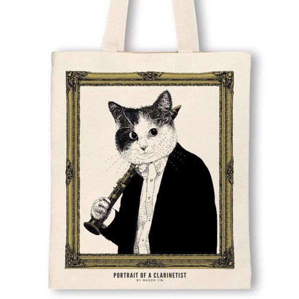 画像1: SomeMusicDesign　クラシックキャットトートバッグ　クラリネット (1)