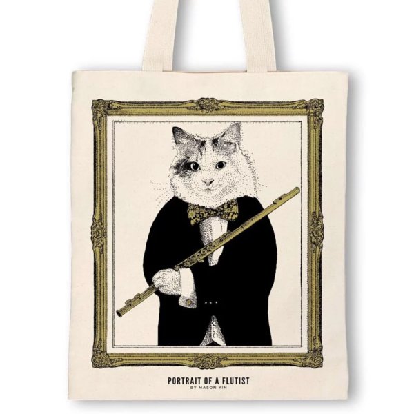 画像1: SomeMusicDesign　クラシックキャットトートバッグ　フルート　1 (1)