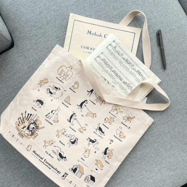 画像2: SomeMusicDesign　音楽トートバッグ　柴犬とハスキーの音楽用語 (2)