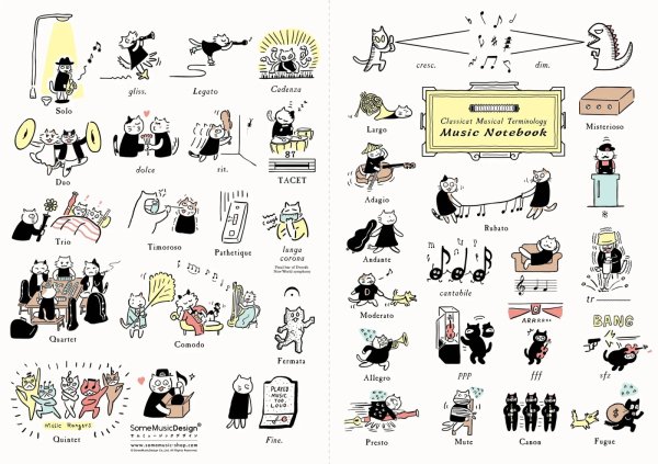 画像2: SomeMusicDesign　五線譜ノート　猫の音楽用語　10段　48ページ　◇ゆうパケット発送可 (2)